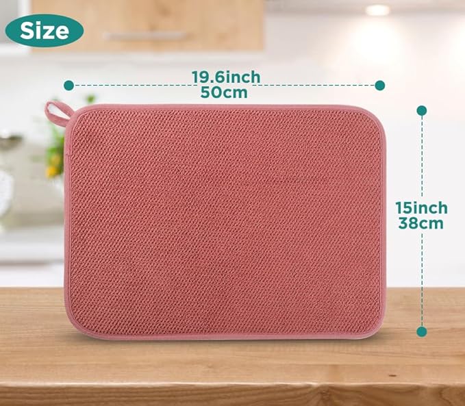 Microfiber Dish Drying Mat, Super Absorbent Kitchen Dish Drying Pad, Reversible for Countertop, 15*20 inch Red