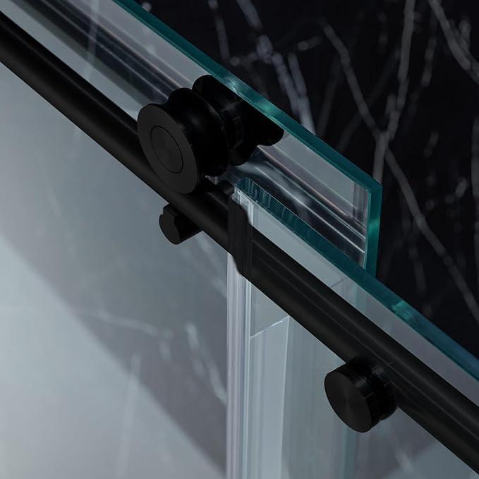 Woodbridge Frameless Sliding Shower Doors with Soft Close System, 57.5-60" Width x 76" Height with 3/8"(10mm) Clear Tempered Glass in Matte Black Finish, BSDC6076-BL