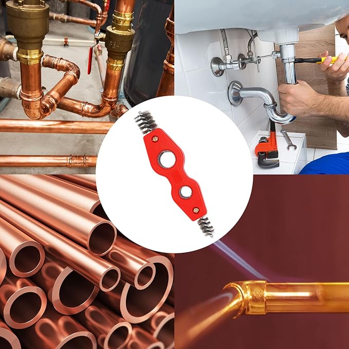 4-in-1 Copper Pipe Cleaner, 1/2 in & 3/4 in Cleaning Brush, Inner & Outer Thread Brush for Tubing, Brazing, Plumbing, Soldering