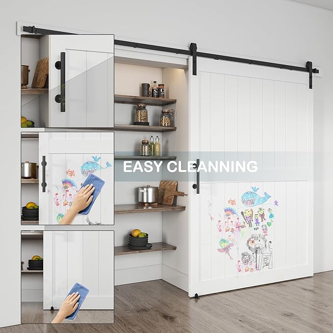 60''x 84'' Sliding Barn Door with 10 Ft Barn Door Hardware Kit& Handle& Floor Guides,Pre-Drilled Holes Easy Assembly - Include Installation Manual, Water-Proof PVC Surface, H-Frame, White