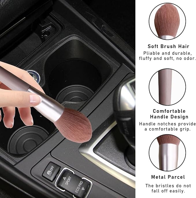 2PCS Car Interior Dust Brush, Soft Scratch Free Auto Detailing Brushes, Universal Vehicle Interior Cleaning Tool for Automotive Dashboard, Air Vents, Leather (Long Pink)
