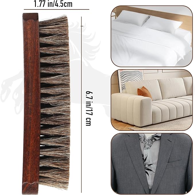100% Horsehair Shoe Brush - 7" Solid Beech Wood Leather Shine Brush for Boots, Shoes, & Car Interiors - Soft Polishing Bristles for Buffing & Cleaning (7" Brush 1pc)