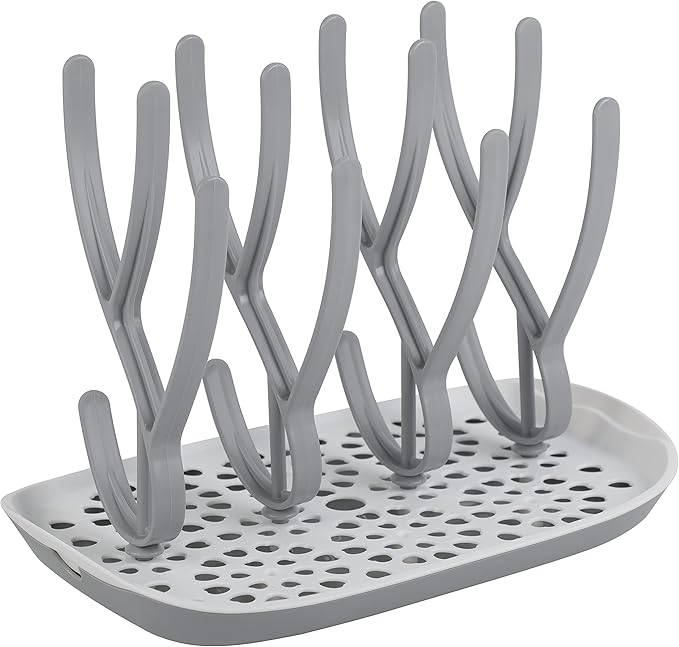 Baby Bottle Drying Rack Space Saving Countertop Baby Bottle Holder, Drying Rack for Baby Bottles Accessories - Stores Up to 12 Bottles, Dishwasher Safe (Gray)