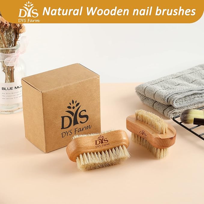 Generic Wooden Fingernail Nail Brushes for Cleaning, Natural Boar Sisal Bristle Two-sided Non-slip Hand Foot Nails Cleaner Scrubber for Men Women Kids
