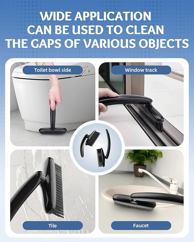 360 Degree Rotating Crevice Cleaning Brush- Household Hard Bristle Cleaning Brush, Multifunctional Bathroom Cleaning Tools for Kitchen Sink, Window, Tile, Toilet Seat (1, Black)