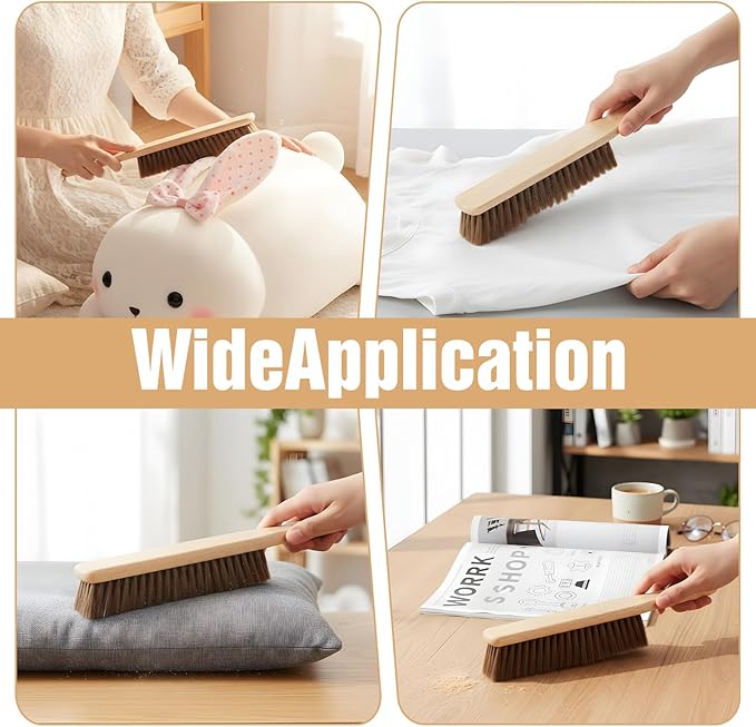 8 Pieces Wooden Dust Brush Bulk Hand Broom Bench Soft Bristle Cleaning Brushes with Long Wood Handle for Car Bed Sofa Fireplace Couch Clothes