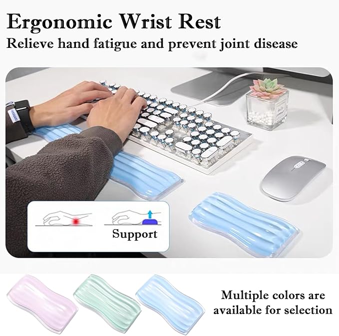 Wrist Rest for Keyboard and Mouse, Ergonomic Gel Keyboard Wrist Rest for Effortless Typing & Pain Relief, Cool Silicone Gel Wrist Support Pad for Gaming, Computers, Laptops, Office Pink