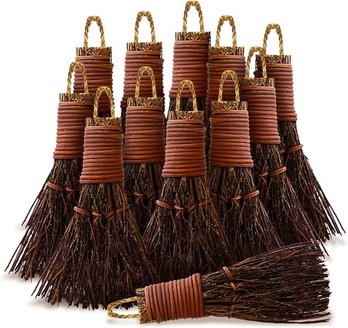 Cinnamon Broom - Cinnamon Scented 3in (12 Pack) Mini Broomsticks - Decorative Witch Broom for Door Protection & Halloween Décor