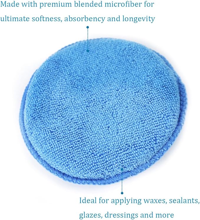 Microfiber Wax Applicator, AutoCare Ultra-Soft Microfiber Wax Applicator Pads with Finger Pocket Wax Applicator for Cars Wax Applicator Foam Sponge (Blue, 5" Diameter, Pack of 10)