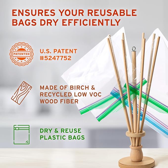 Plastic Bag and Bottle Dryer - Patented; Multi-Purpose Drying Rack Saves Money and the Planet. Folds for Easy Storage