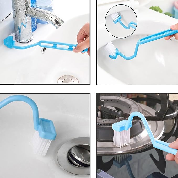 4PCS V-Shape Plastic Curved Brush Blue 7.9x1.4 inch Toilet Corner Edge Cleaning Brush S-Shape Toilet Cleaning Brush Curved Handle Sanitary Brush Bathroom Brush