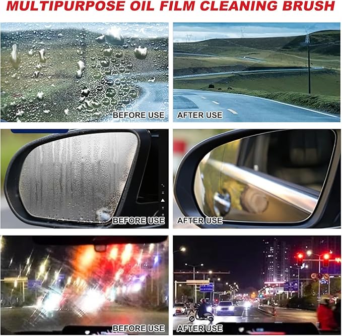 Kubot Automotive Oil Film Cleaning Brush New Glass Coating for Windshield Glass Oil Film Remover, Strong Front Windshield Remover for Windshield Improves Clarity and Visibility(1set, Red)