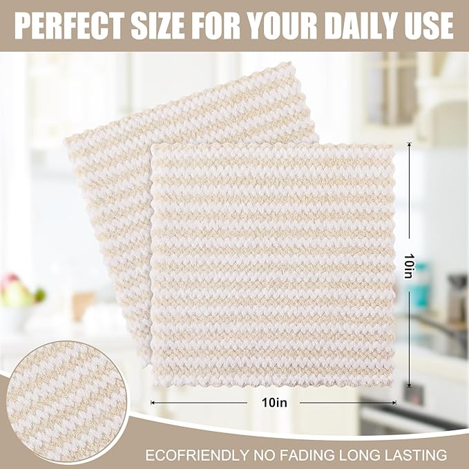 Homaxy 18 Pack Kitchen Dish Cloths, Ultra Soft and Absorbent Dish Towels, Reusable Fast Drying Microfiber Cleaning Cloth, Coral Velvet Wave Design Lint Free,10 x 10 inches, Beige