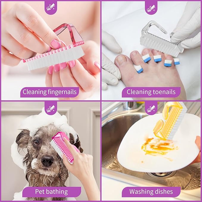 8Pcs Nail Brushes for Cleaning Fingernails, Handle Grip Nail Scrubber Brush, Manicure Tools Scrub Brushes Kit, Toenail Brush To Clean Under Nails Pedicure Foot Small Brush Women Men (4 Colors)