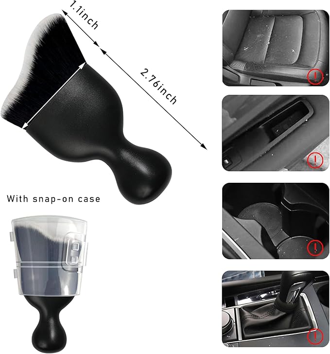 Car Interior Dust Brush, Soft Scratch Free Auto Detailing Brushes, Universal Vehicle Interior Cleaning Tool for Automotive Dashboard, Air Vents, Leather(Black & White)