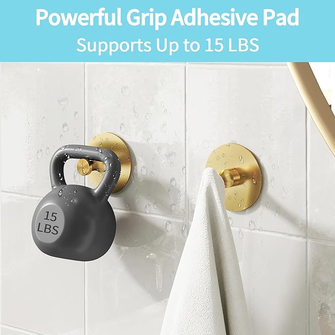 Adhesive Hooks for Walls No Damage 4 PCS, Heavy Duty Aluminum Strong Adhesive Towel Hooks for Bathrooms for Inside Shower for Hanging Loofah, Clothes, Robes