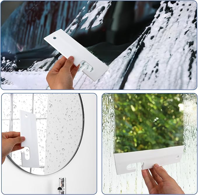 White Silicone Squeegee with Hanging Hook Mini Soft Window Squeegee Shower Small Scraper Squeegee Water Blade Glass Cleaning Squeegee for Shower Doors Mirror Kitchen Countertops Sink Car Windshield