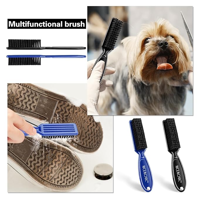 NICEMOVIC 10 Pcs Barber Clipper Cleaning Brush, Barber Accessories Supplies, Blade Trimmer Cleaning Mini Brush Bulk Set Duster Manicure Nylon Brush Hair Styling Tool (Black&Blue)