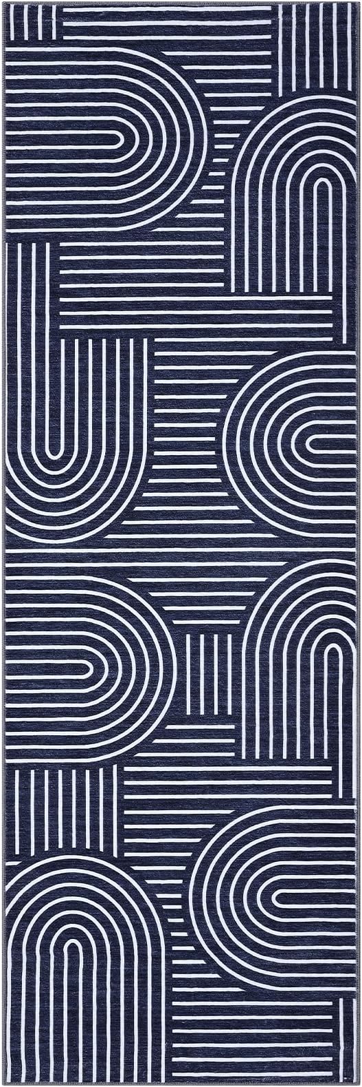 Modern Rug 2x6 Runners for Hallways, Abstract Kitchen Runner Rugs Non Slip Bath, Rainbow Washable Runner Rug for Bedroom, Soft Long Rugs for Entryway Bathroom Laundry Dorm, Blue