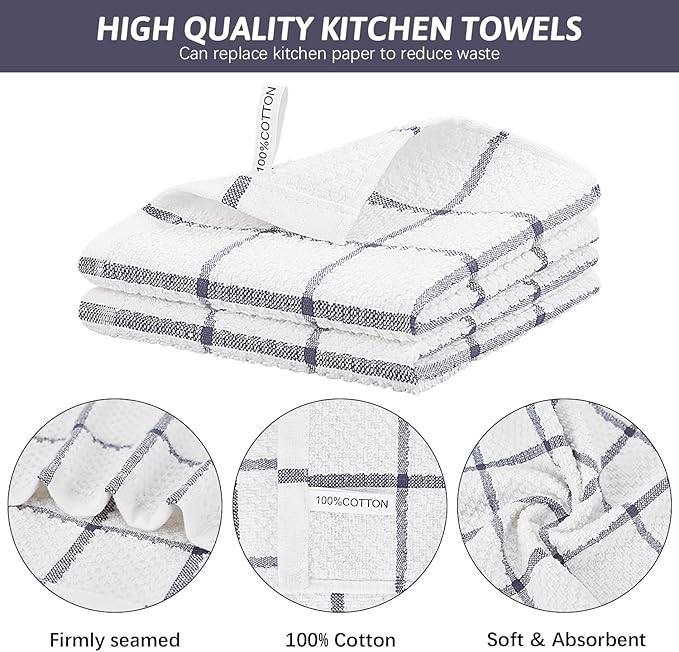 Nialnant 18 Pack Kitchen Towels, 100% Cotton Dish Towels for Kitchen, Absorbent Dish Cloth for Washing Dishes, Quick Drying Dish Rags, Multipurpose Cleaning Rags-12x12 Inches,Purple Plaid