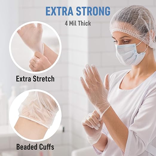 Powder Free Disposable Gloves Small, [1000 Count] - 4 Mil Clear Vinyl Gloves- Extra Strong, 4 Mil Thick - Latex Free, Food Safe, Medical Exam Gloves, Cleaning Gloves - 10 Boxes of 100