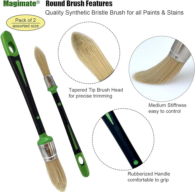 Small Paint Brushes for Touch Ups, Trim Stain Brushes for Sash, Baseboards, House Wall Corners and Art Application, Multi-Pack of 2 Sizes: 0.6-inch (15mm) and 1-inch(25mm)