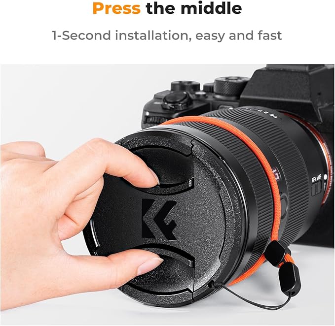 K&F Concept 58mm Lens Cap, 9-in-1 Center Pinch Lens Cover + Anti-Loss Keeper Leash + Microfiber Cleaning Cloth Kits Compatible with Nikon, Canon, Sony, Fujifilm Camera Lenses
