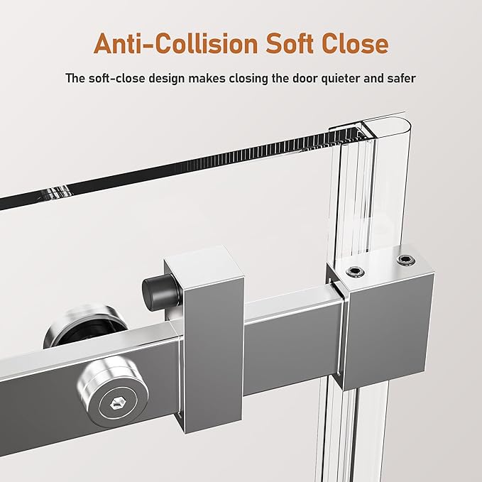46-48 Inch Frameless Sliding Shower Door, 76" Height, 5/16" (8mm) Clear Tempered Glass, Smooth Gliding Track & Anti-Jumping System, Stainless Steel Chrome Finish