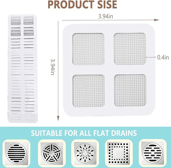 Shower Drain Hair Catcher 4 Inch,30PCS Shower Drain Mesh Stickers,Shower Drain Cover for Bathroom, Laundry, Bathtub, Kitchen, Sink, for Human and pet Hair Catcher