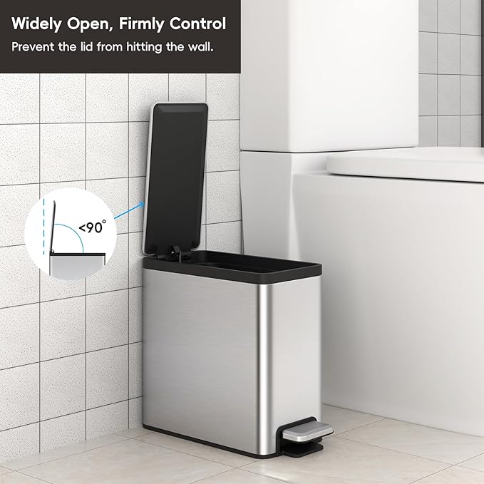 EKO 2 Pack Small Bathroom Trash Can with Lid Soft Close, Step Pedal, 6 Liter / 1.6 Gallon Stainless Steel Garbage Can with Removable Inner Bucket, Waste Basket for Bathroom, Bedroom