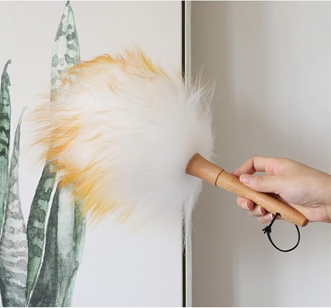 Feather Duster, 13.4-Inch Lambswool Duster, Pure Lambs Wool with Wood Handle