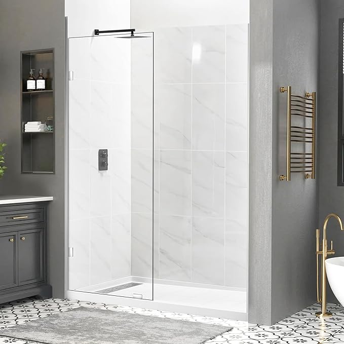 28" W x 78" H Frameless Shower Glass Panel, Single Fixed Shower Panel Screen with Clamps, 5/16"(8mm) Clear Tempered Glass, Bathroom Shower Doors Fixed Shower Glass Door Panel in Polished Chrome Finish