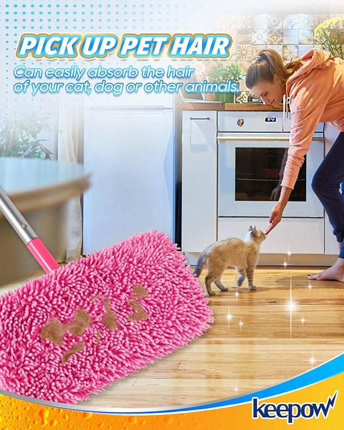 Reusable Microfiber Mop Pads Compatible with Swiffer Pink Sweeper- 2 Pack Pink Dry Sweeping Cloths & Wet Mopping Cloths - Washable Wet Pads Refill for Mopping Floors (Mop is not Included)