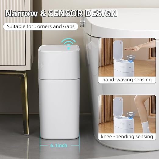 3.5 Gallon Slim Automatic Trash Can for Bathroom,Touchless Diaper Trash Can with Trash Bag Auto-adsorption Technology,Motion Sensor Diaper Garbage Bins for Bedroom Office Kitchen Toilet