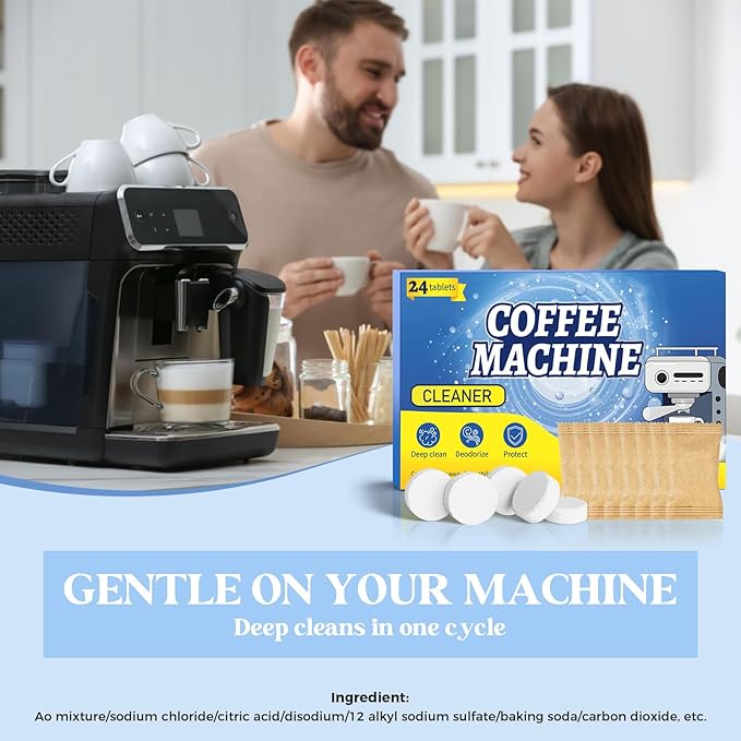 Coffee Pot Cleaner, Coffee Maker Cleaner Descaler Tablets, 24 Counts Machine Cleaning Tabs, Compatible With Keurig, Nespresso, Ninja, Philips, Miele, Descale Drip Coffe And Espresso Machines