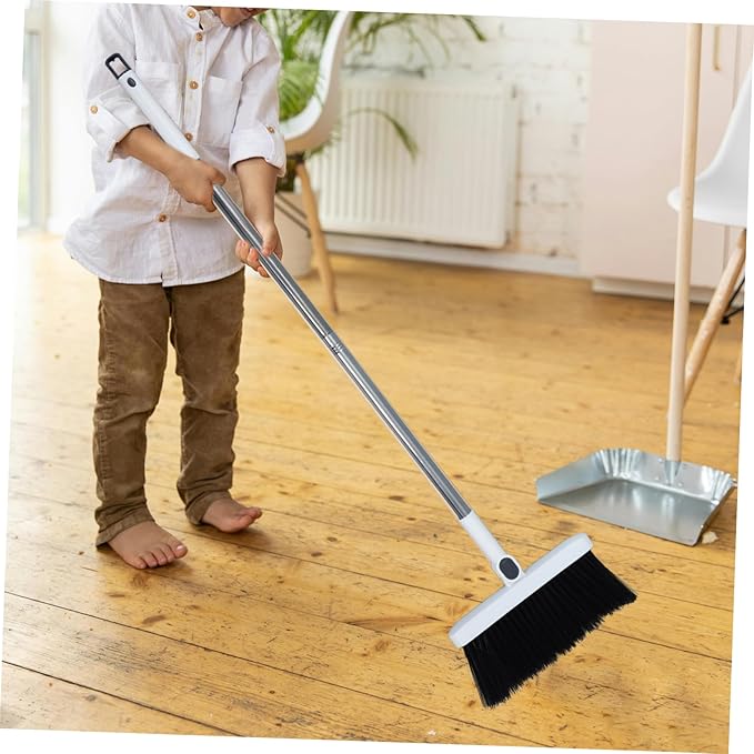 FRCOLOR Long Handle Broom and Foldable Dustpan Set Lightweight Stainless Steel Broom with Comb Teeth Ergonomic Design for Efficient Floor Cleaning for Home and Office