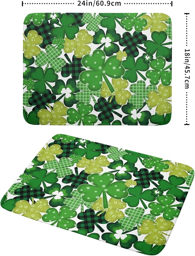 Khope St Patrick's Day Dish Drying Mat for Kitchen Counter 18x24 Inch Green Shamrock Reusable Washable Lucky Clover Plaid Drying Pad Countertop Home Decor