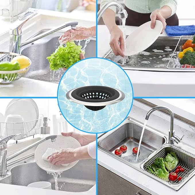 Mi hogar Sink Drain Strainer 2 Pack, 4.5” Wide Rim Silicone Kitchen Sink Stopper & Food Catcher, Flexible Drain Hair Catcher & Strainer Basket for Kitchen Bathroom Utility Sink, Easy to Clean