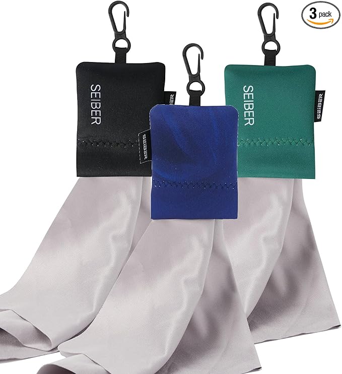 SEIBER Eyeglass Cleaning Microfiber Cloth,7 x 7 inch Glasses Cloth for Sunglasses,Laptops, Cameras,Screen- with Neoprene Pouch,Self-Closing Bottom(3PCS,BKBlueGRN)