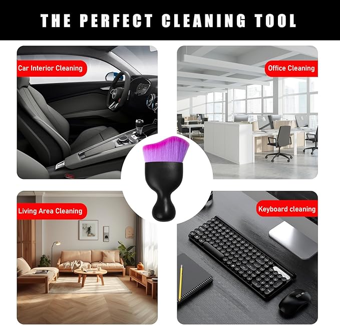 Car Interior Dust Brush, Soft Scratch Free Auto Detailing Brushes, Universal Vehicle Interior Cleaning Tool for Automotive Dashboard, Air Vents, Leather(Double Purple)