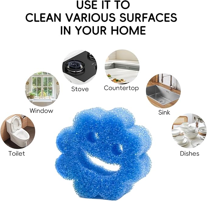 3pcs Functional Scrub Sponges Set, Dad Mom Daily Scrub Sponge Cute Animal Smile Happy Household Cleaning Pads, Scratch Free, Firm in Cold and Soft in Warm