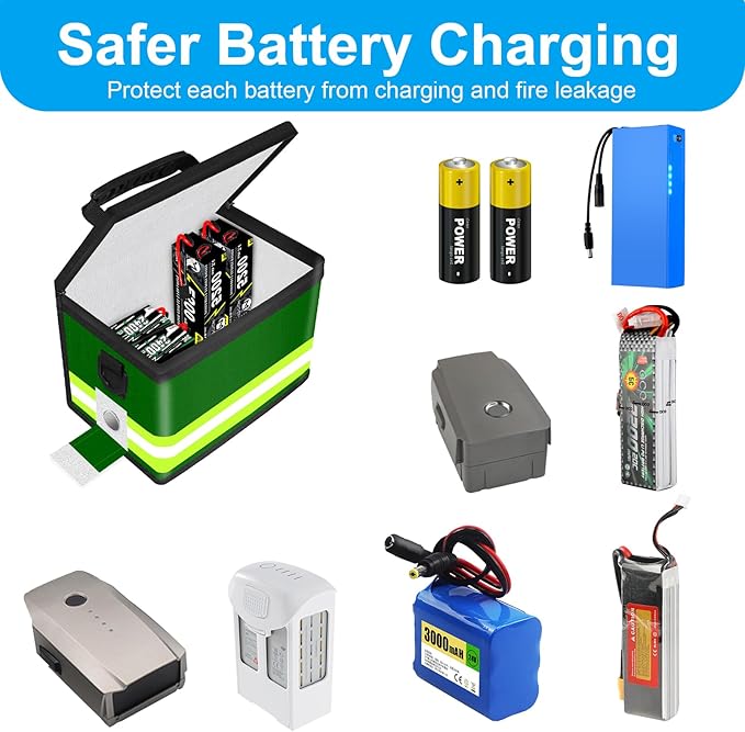 2025 Upgraded Lipo Battery Fireproof Explosionproof Safe Bag,4 Layers of Heat Insulated Materials with Waterproof Zipper/Reflective Strip,Comfortable Handle/Portable Shoulder Strap(8.5x5.7x6.5inch)
