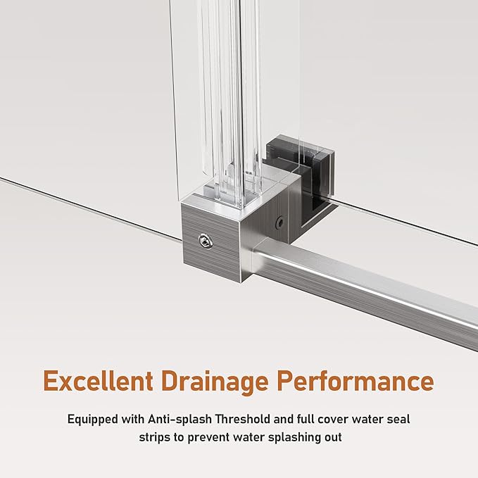 50-54 Inch Frameless Sliding Shower Door, 76" Height, 5/16" (8mm) Clear Tempered Glass, Smooth Gliding Track & Anti-Jumping System, Stainless Steel Brushed Nickle Finish