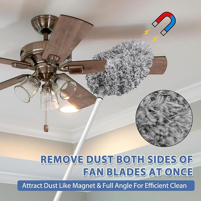 Washable Ceiling Fan Cleaner from 13 to 50 Inch Microfiber Duster with Telescoping Extension Pole, Fit for Cleaning High Ceiling Fan, Furniture, Blinds, Car (Gray)