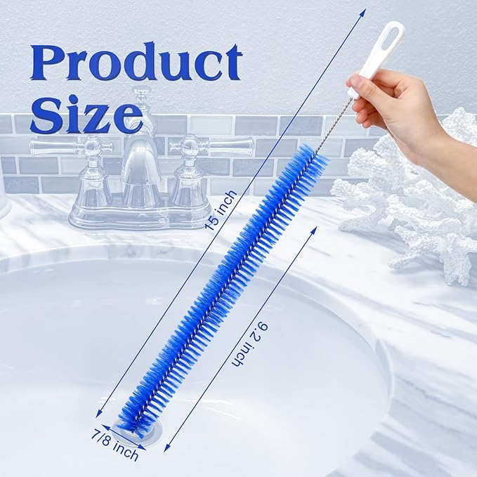 2 Pcs Drain Cleaner Brush 15 Inches Extra Long Handle Scrub Cleaner Bottle Brush for Cleaning Drain Brush Household Cleaning Brushes for Tube, Kitchen, Pipes, Dishwasher, Drains