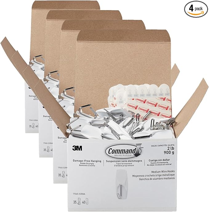 Command Medium Wire Toggle Hooks, 35 Hooks and 40 Strips, Damage-Free Hanging Wallhooks with Adhesive Strips, No Tools Adhesive for Hanging, Holds up to 2 lb (Pack of 4)