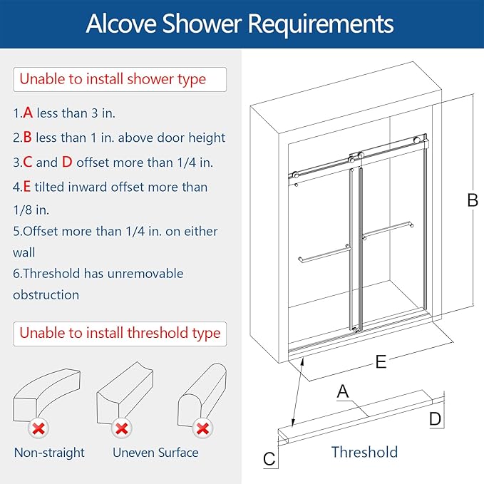 Frameless Soft Close Shower Door, 46"-48 "W, 76 "H, 3/8" (10mm) Clear Tempered Glass, Double Sliding Doors, Brushed Gold Finish.
