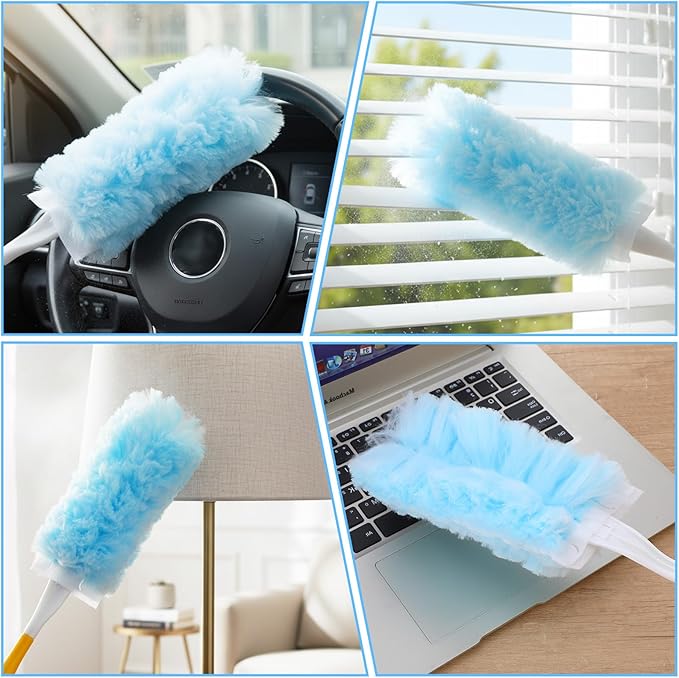 40 Count Duster Refills for Most Duster Handle, 360° Heavy Duty Duster Refills Disposable Microfiber Dusters with 2 Hands for Dusting Cleaning (Blue)