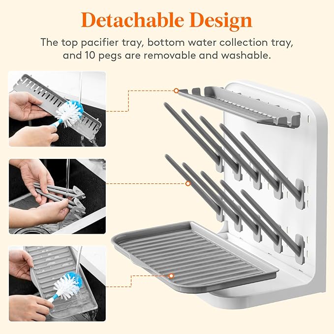 Lifewit Baby Bottle Drying Rack with 10 Hooks, Vertical Rack Dryer with Removable Pacifiers Box, Drip Tray, Space Saving Countertop Holder Organizer for Weighted Straws, Pump Parts