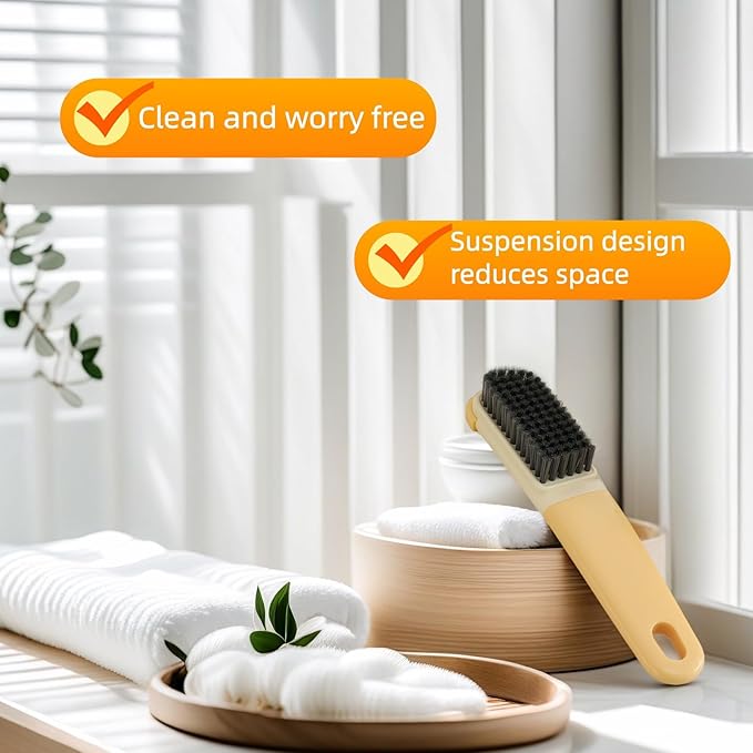Ergonomic Clothes Soft Bristle Laundry Brush, Milk Yellow, ABS+PBT Material, Hanging Design, Portable Hand-Held Cleaning Tool with Comfortable Grip for Garments, Shoes, Household (Yellow, S)